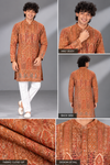 Rust Orange Embroidered Festive Kurta