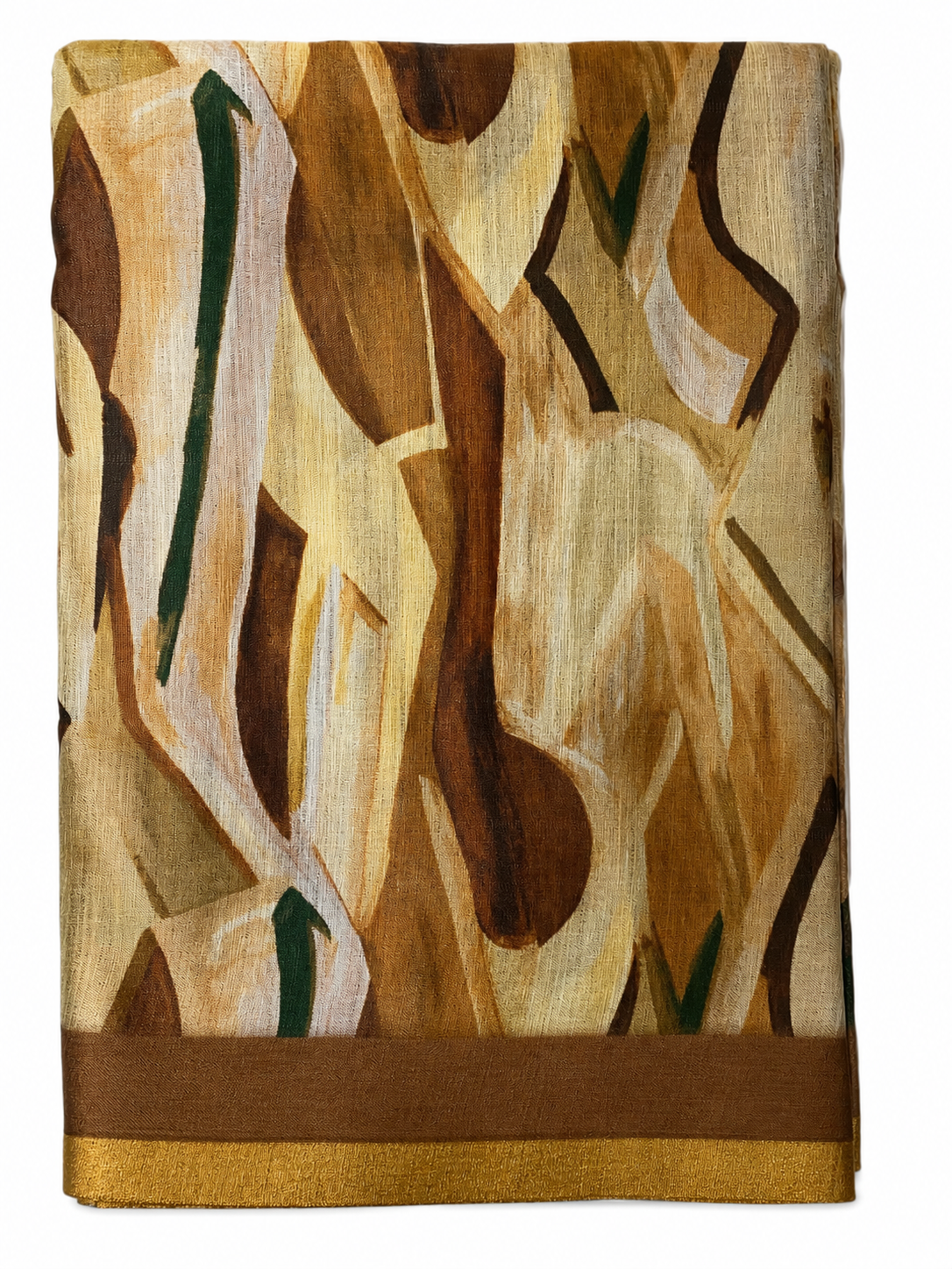 Olive Green Abstract Print Saree with Royal Purple & Gold Zari Border
