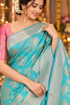 Elegant Turquoise & Pink Jacquard Silk Saree