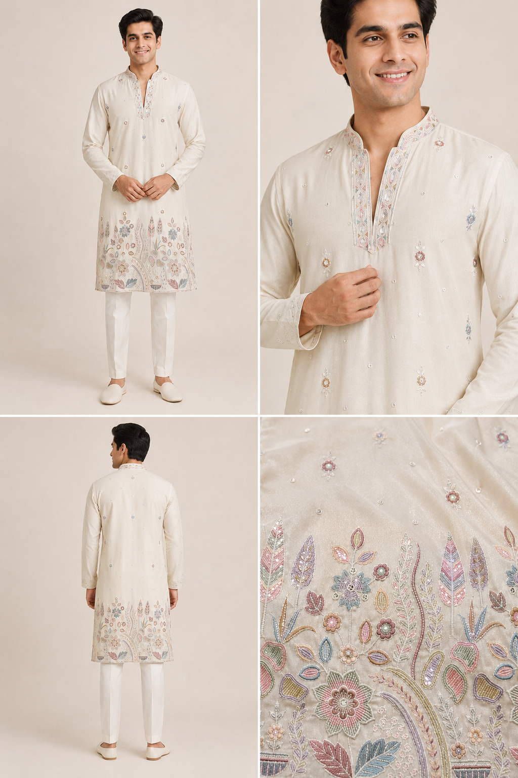 Ivory Multicolor Embroidered Festive Kurta Set