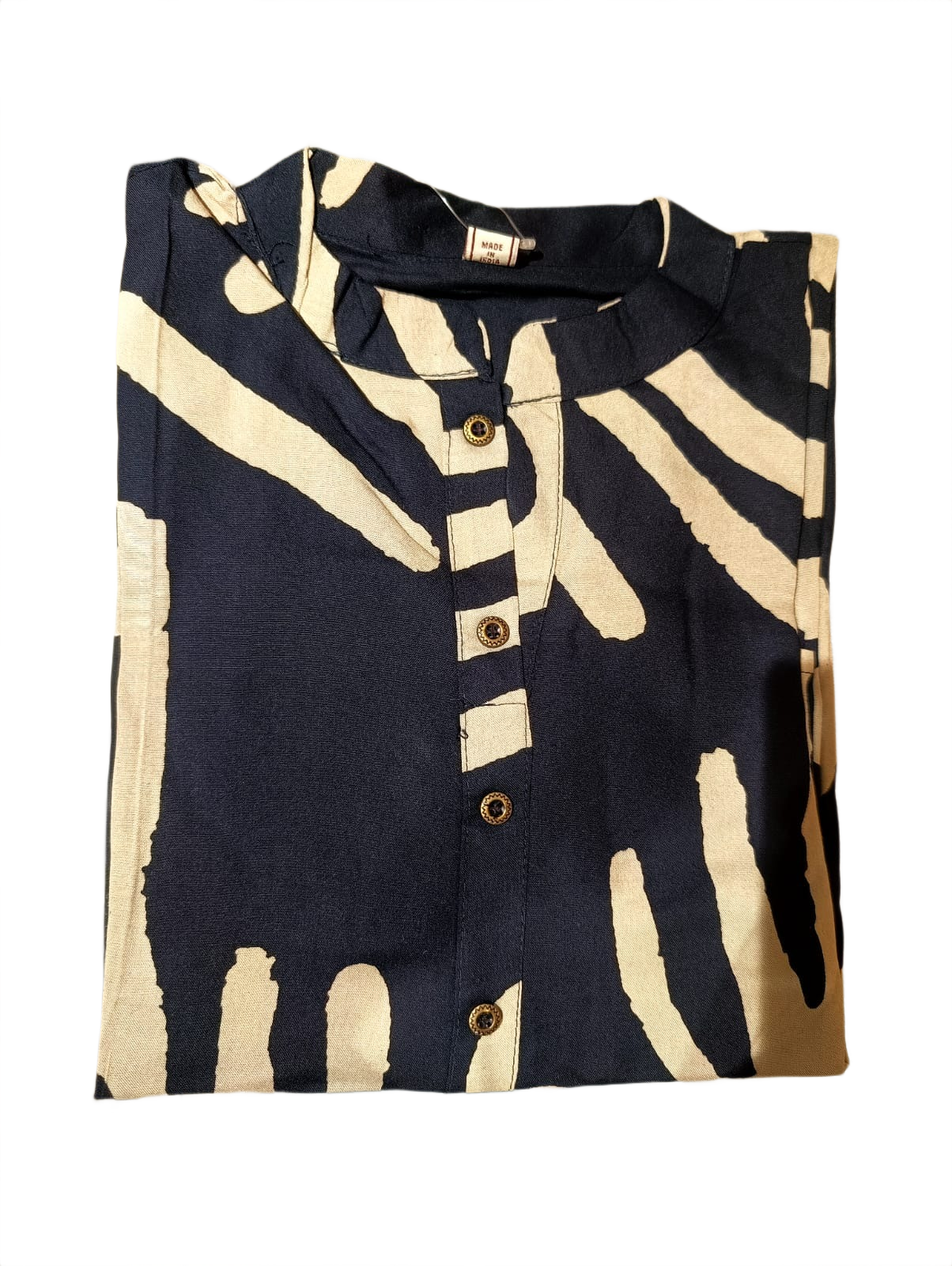 Navy Abstract Print Straight Kurti