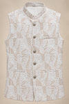 Ivory Geometric Floral Embroidered Nehru Jacket