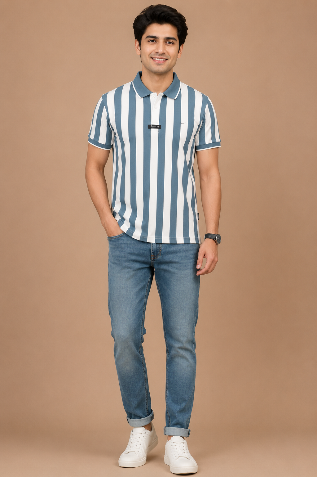 Men’s Vertical Stripe Polo T-Shirt