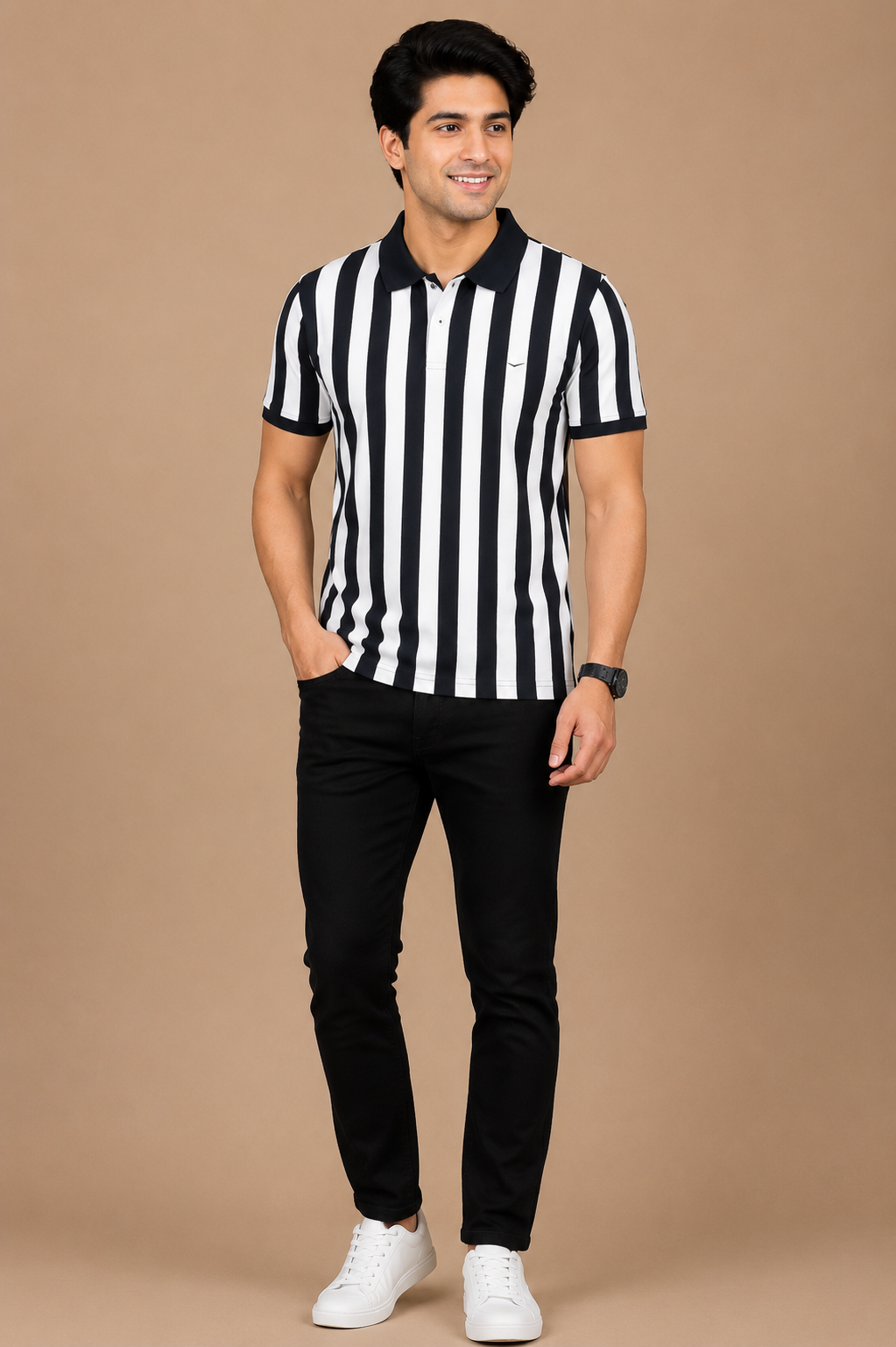 Men’s Vertical Stripe Polo T-Shirt