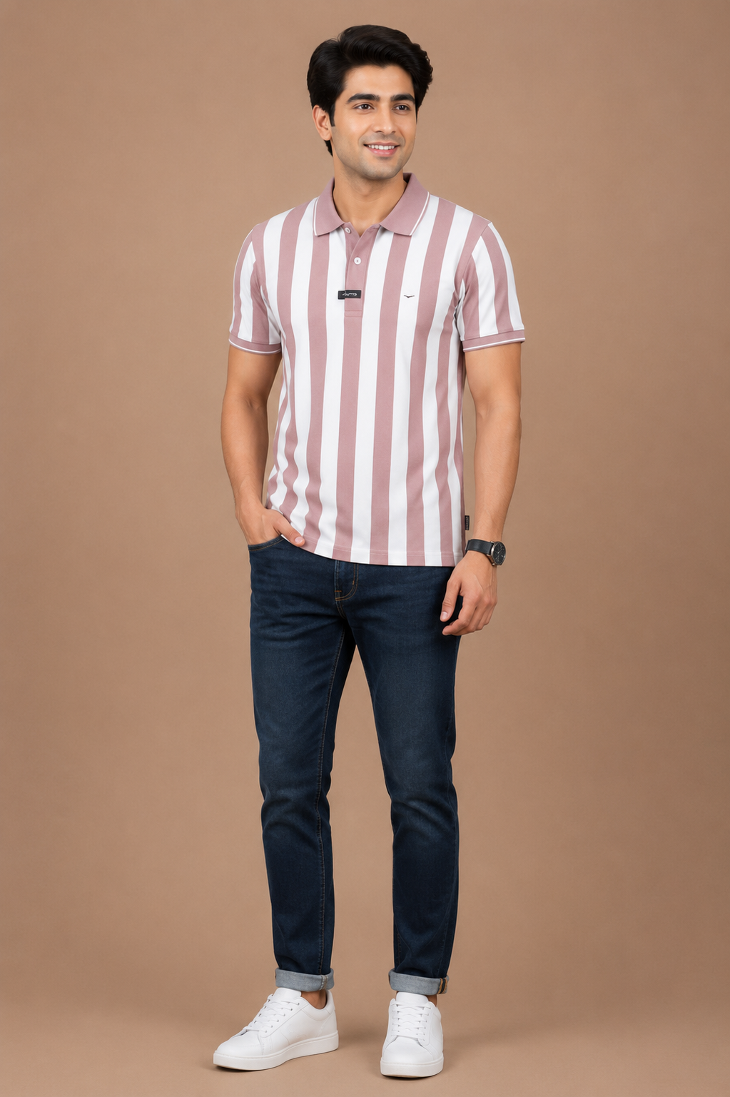 Men’s Vertical Stripe Polo T-Shirt