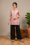 Women’s Pink Floral Printed Cotton Top with Embroidery Work