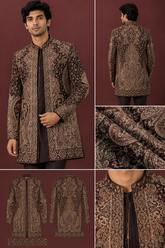 Regal Maroon Paisley Embroidered Indo-Western
