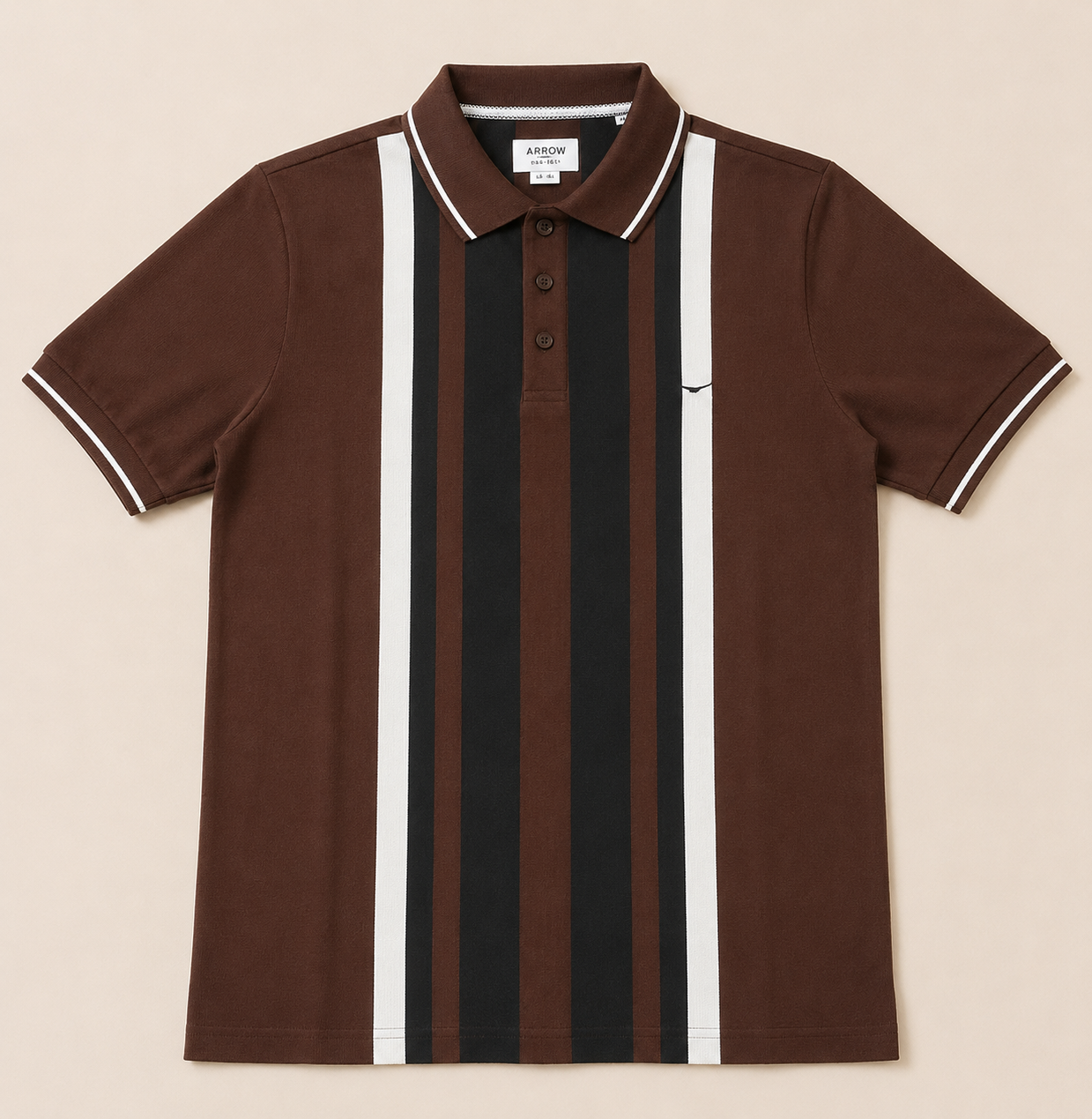 Men’s Coffee Brown Vertical Stripe Polo T-Shirt