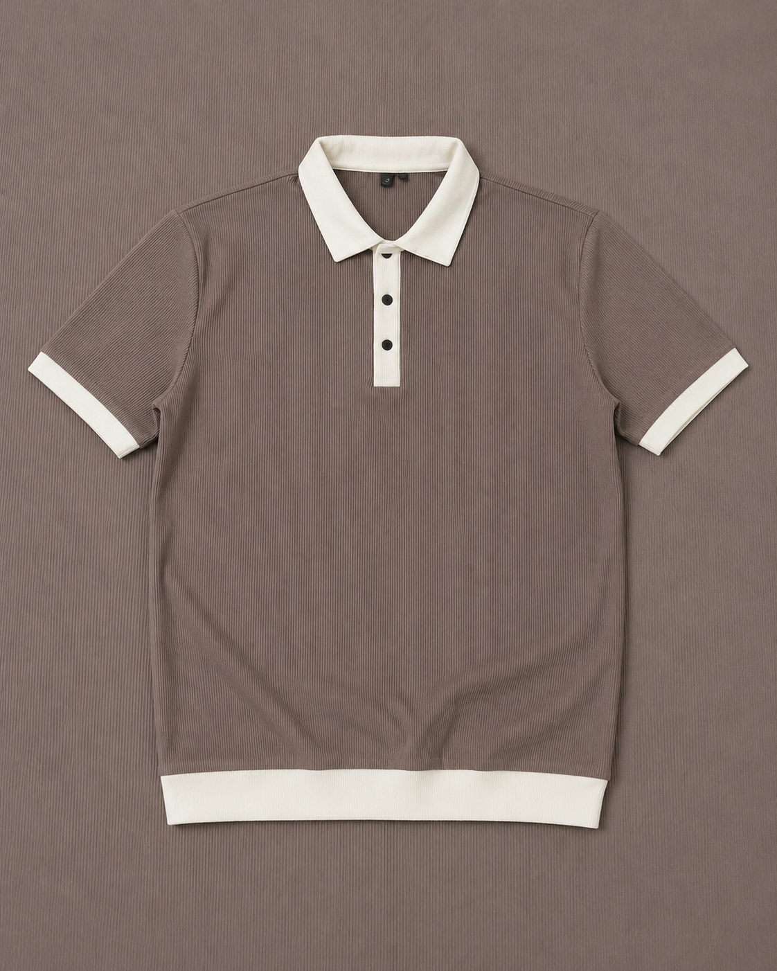 Men’s Taupe Ribbed Polo T-Shirt