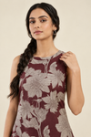 Maroon Floral Printed Sleeveless A-Line Co-Ord Set