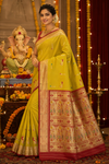 Festive Lime Green Paithani Silk Saree with Traditional Peacock Pallu