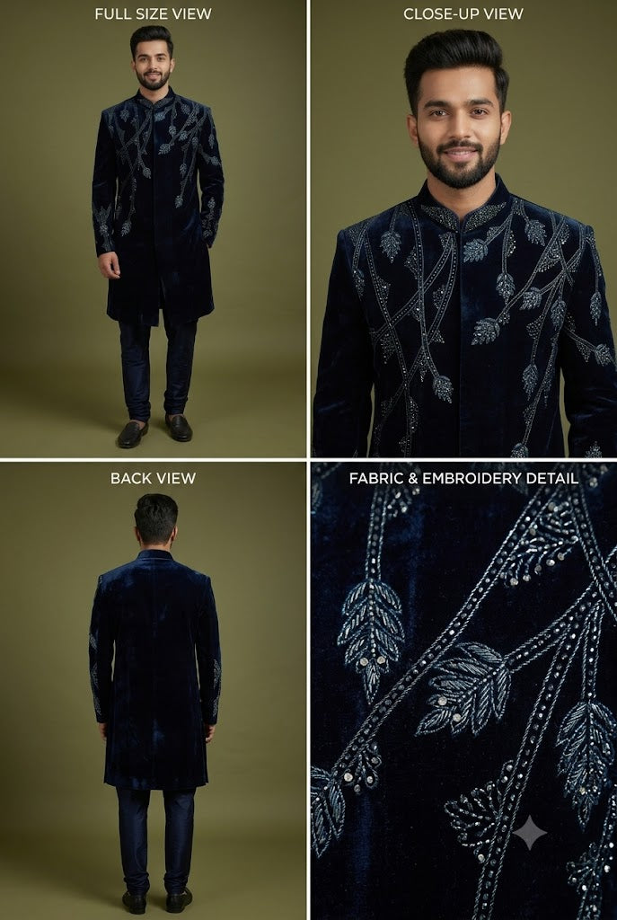 Midnight Navy Embroidered Indo-Western Sherwani