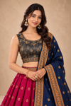 Elegant Rani Pink & Navy Blue Designer Lehenga Choli with Golden Embroidery