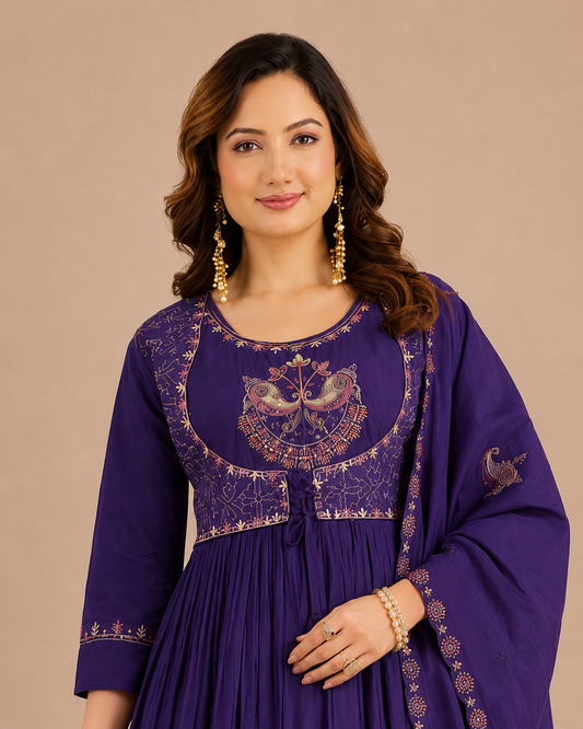 Embroidered Anarkali Suit Set with Dupatta