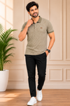 Men's Olive Green Printed Polo T-Shirt | Premium Casual Wear