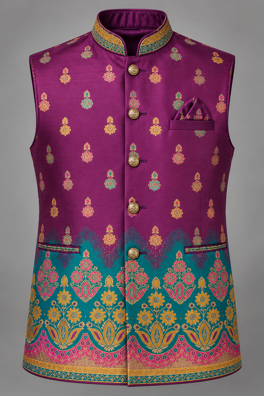 Royal Purple Jacquard Nehru Jacket