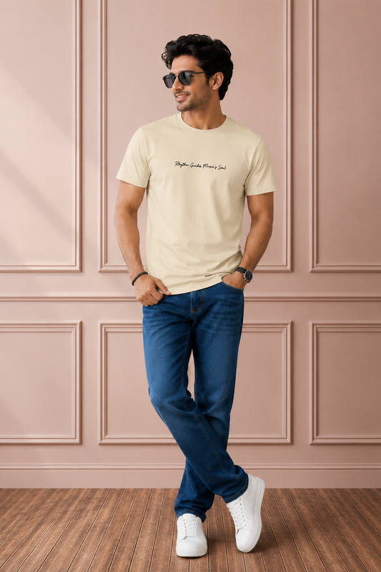 Men's Premium Off-White Crew Neck Cotton T-Shirt
