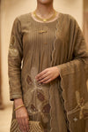 Elegant Brown Embroidered Kurta Pant Dupatta Set