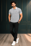Men's Premium Grey Printed Polo T-Shirt | Soft Cotton Blend | Smart Half Sleeve Polo