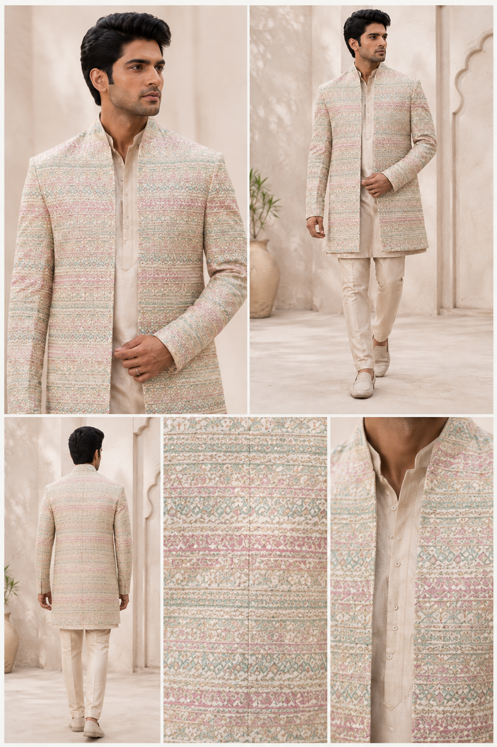 Pastel Embroidered Indo-Western Sherwani Set