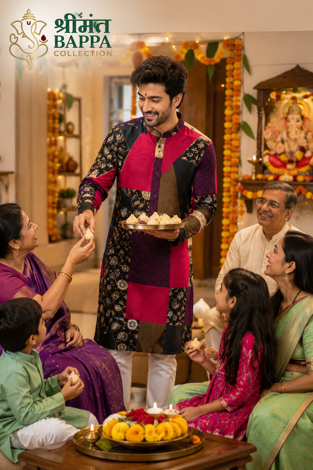 Magenta & Black Patchwork Festive Kurta Set