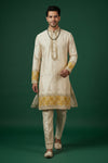 Men’s Ivory & Gold Embroidered Festive Kurta