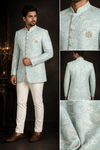 Ice Blue Embroidered Jodhpuri Bandhgala Set