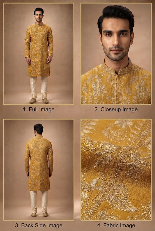 Mustard Gold Floral Festive Kurta