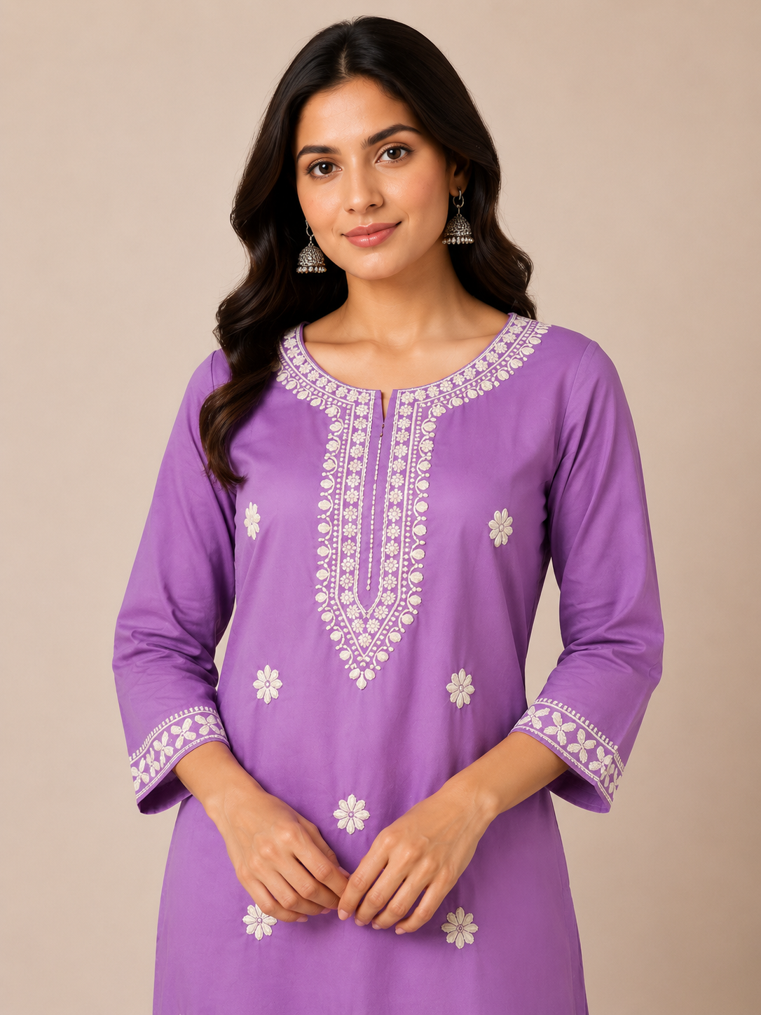 Women’s Lavender Embroidered Kurta Pant Set