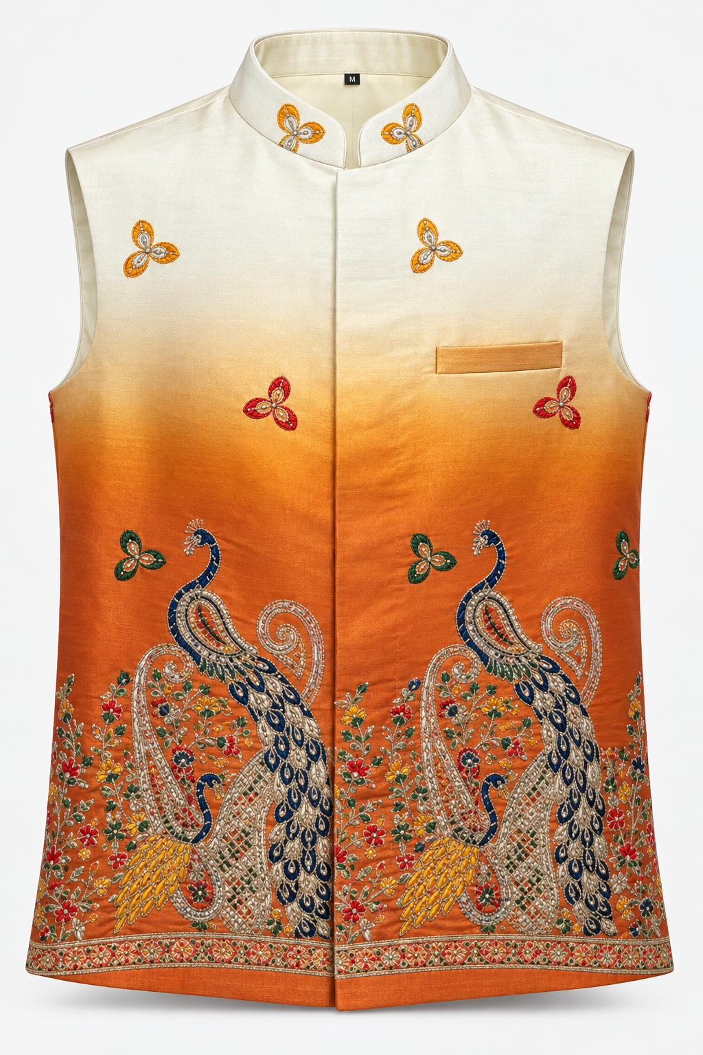 Ivory to Burnt Orange Peacock Embroidered Modi Jacket