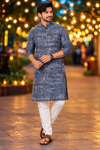 Men’s Steel Blue Abstract Print Only Kurta