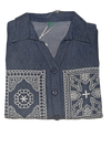 Women's Denim Blue White Embroidered Co-Ord Set