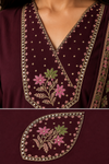 Wine Purple Floral Embroidered Cotton Kurta Pant & Dupatta Set for Women