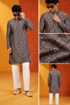 Men's Premium Charcoal Grey Printed Kurta Set