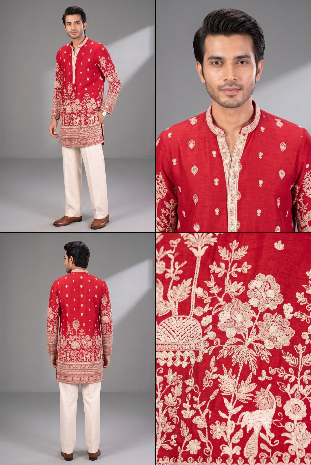 Red Embroidered Festive Kurta