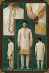 Men’s Ivory & Gold Embroidered Festive Kurta