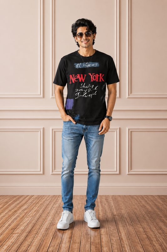 Men's Black "NEW YORK" Graphic Printed T-Shirt | Premium Streetwear Cotton