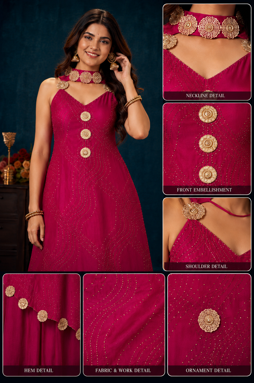 Fuchsia Pink Embellished Designer Anarkali Gown with Palazzo