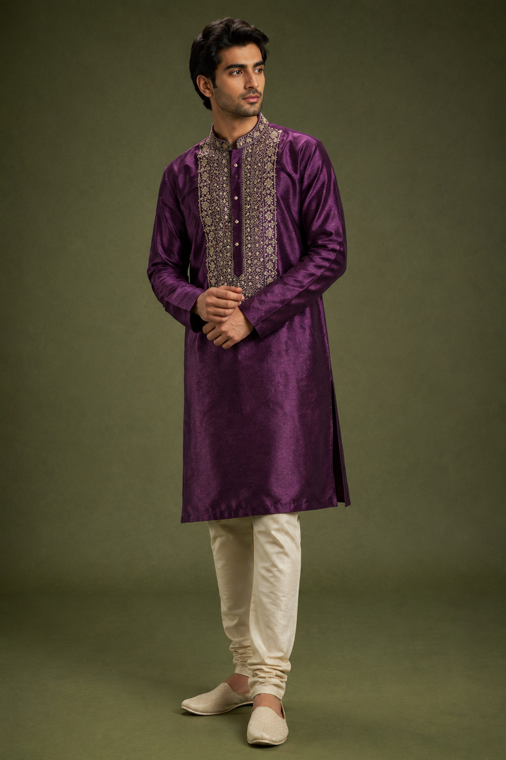 Royal Plum Embroidered Festive Kurta Set