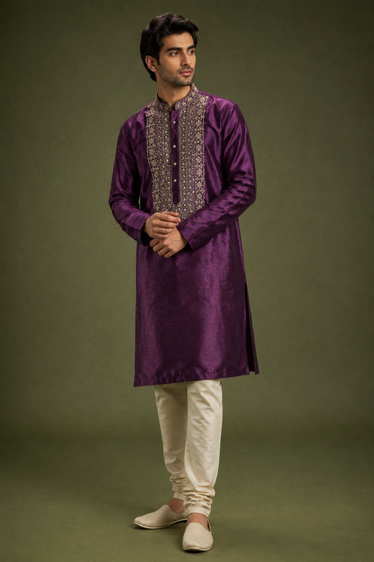 Royal Plum Embroidered Festive Kurta Set
