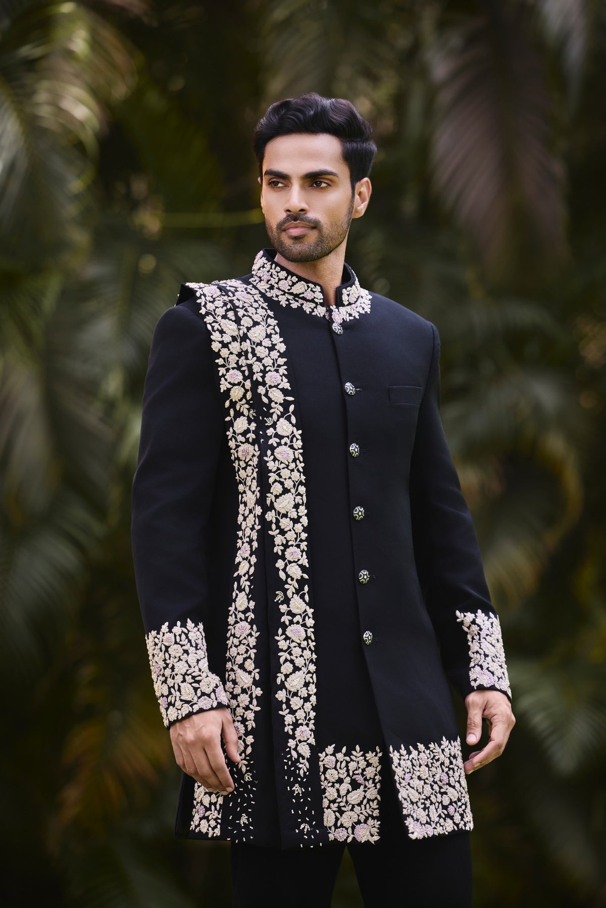 Midnight Black Embroidered Sherwani