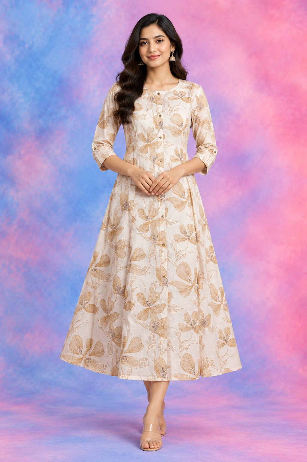 Elegant Cream Floral Kurti