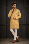 Mustard Yellow Patchwork Embroidered Kurta Set for Men