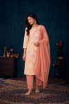 Peach Blossom Floral Kurta Pant & Dupatta Set
