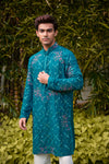 Teal Blue Embroidered Festive Kurta