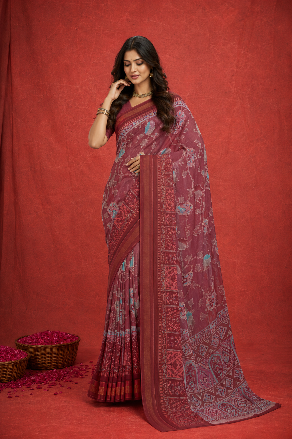 Elegant Printed Saree with Designer Border