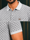 Men's Premium Grey Printed Polo T-Shirt | Soft Cotton Blend | Smart Half Sleeve Polo