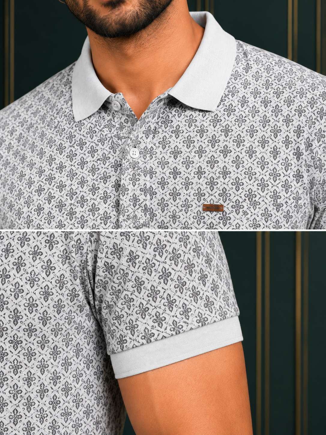 Men's Premium Grey Printed Polo T-Shirt | Soft Cotton Blend | Smart Half Sleeve Polo