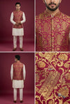Maroon Brocade Nehru Jacket