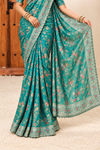 Teal Floral Embroidered Designer Saree